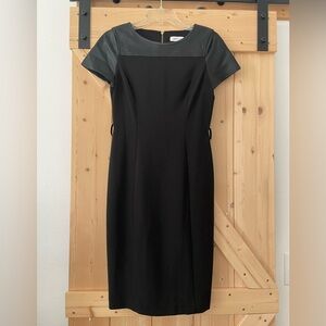 EUC Calvin Klein Faux Leather Trim Sheath Dress Size 4